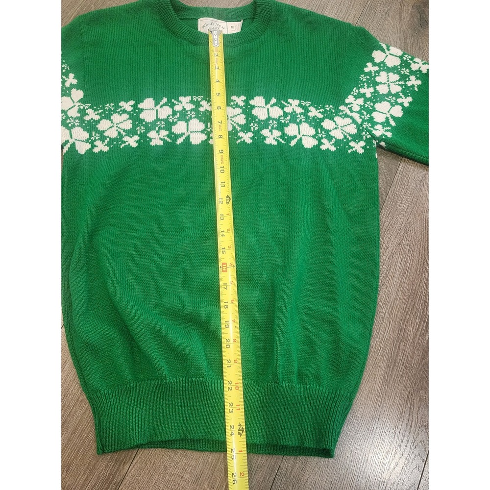 Whats Next Vintage Green Shamrock Clover Knit Sweater Mens M St Patricks Day - Picture 5 of 6